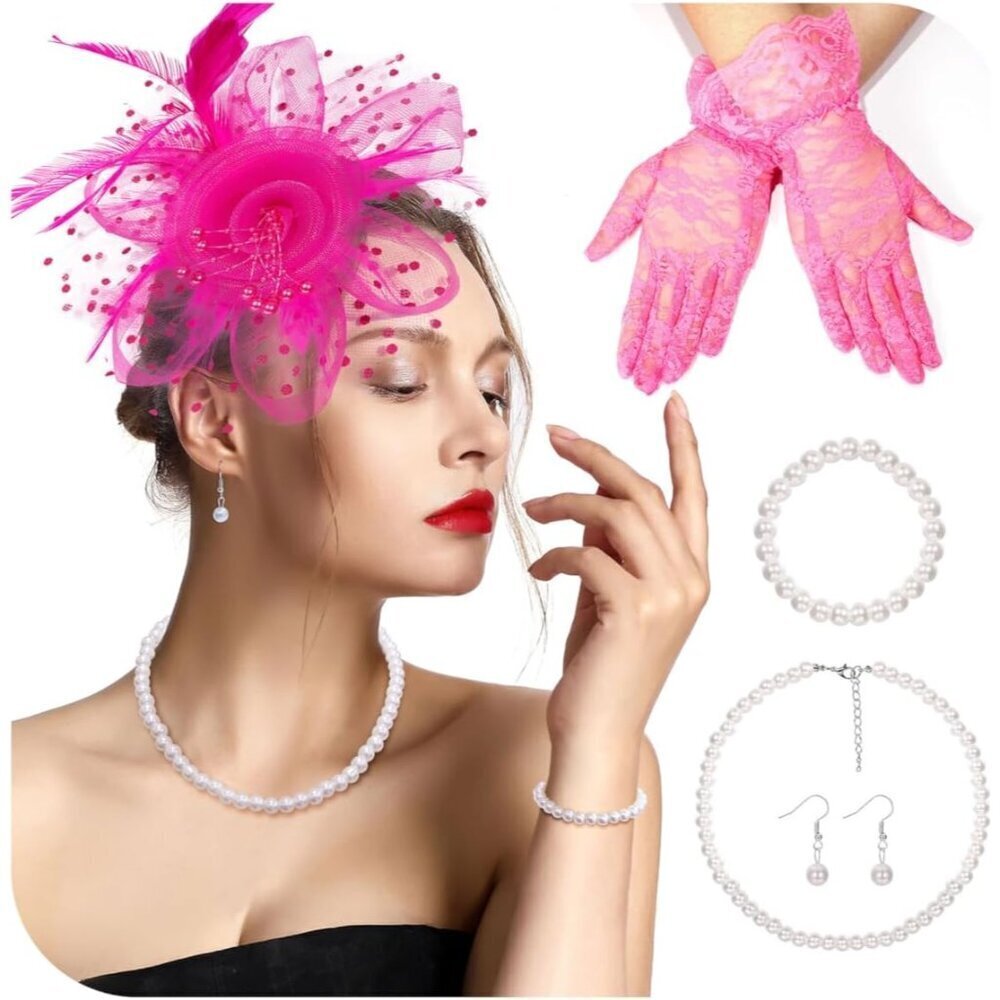 Fascinator Hat Women Mesh Feather Pearl Floral Elegant Dress Party Accessory